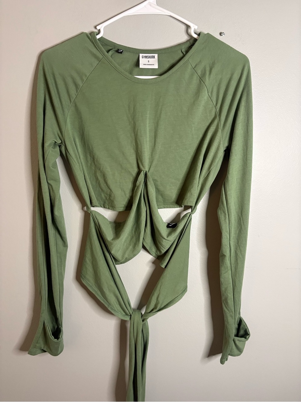 Gymshark Olive Green Long Sleeve Tie-Front Crop Top Small super soft